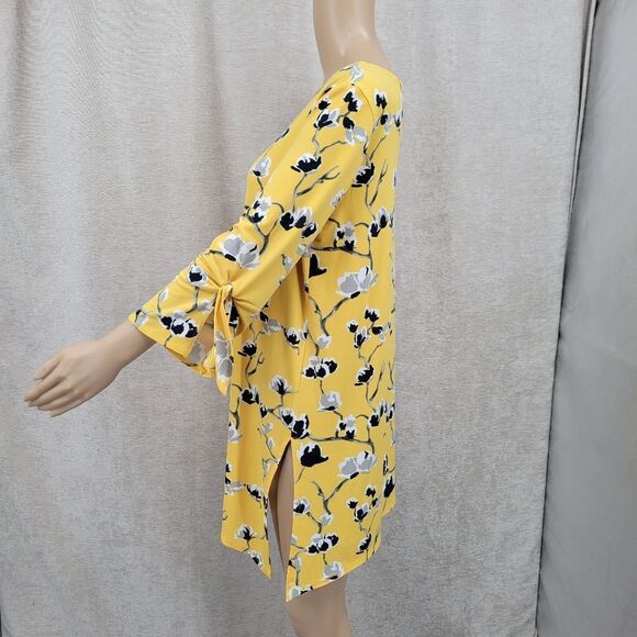 CLARA SUNWOO Sun Woo Yellow with Black Gray Florals White Boxy 3/4 Sleeve Tunic - Picture 3 of 9